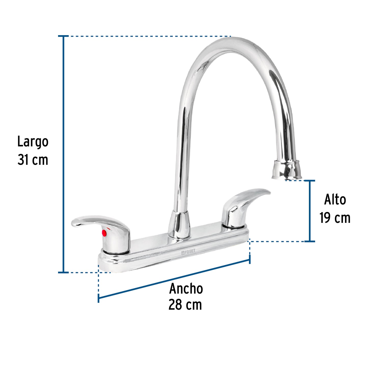 Mezcladora fregadero 8" cromo, cuello largo, palanca, AQUA