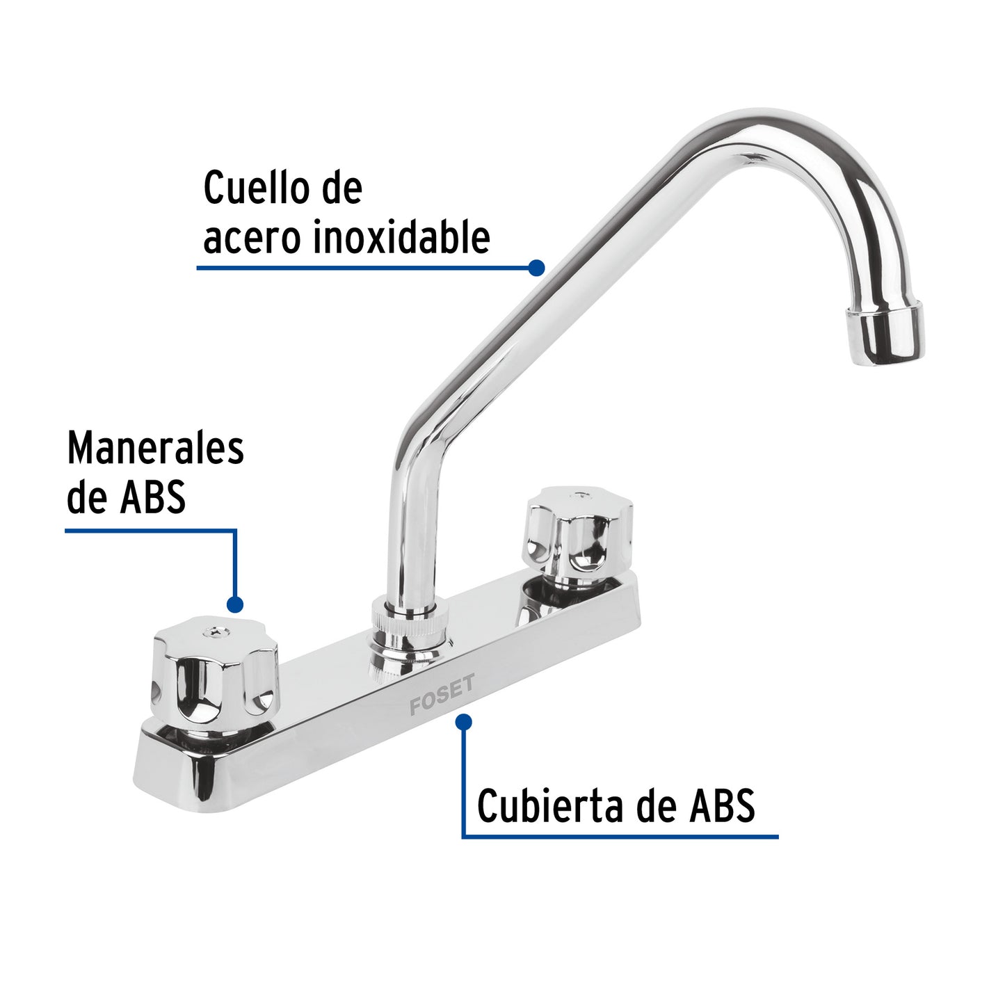 Mezcladora 8" fregadero, ABS, cuello largo, hexagonal, BASIC