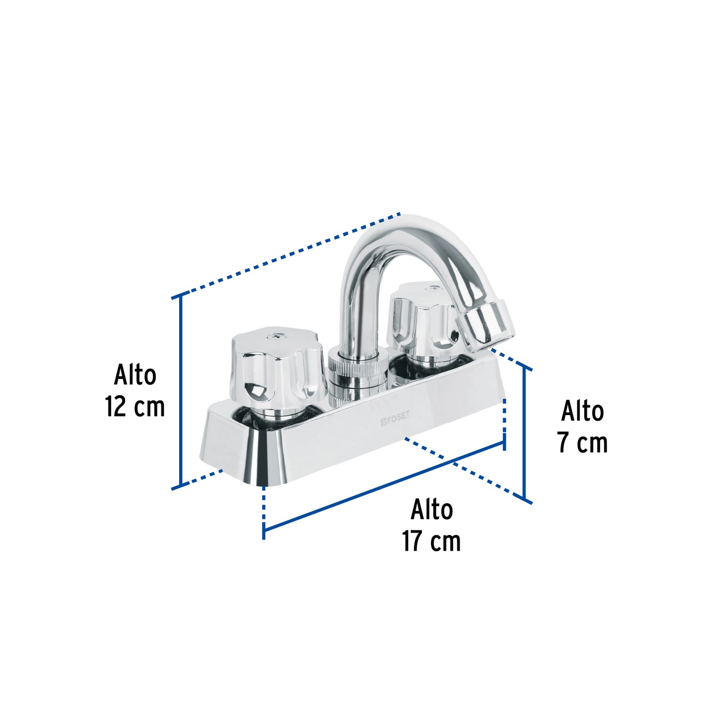 Mezcladora 4" lavabo, ABS, cuello curvo, hexagonal, BASIC