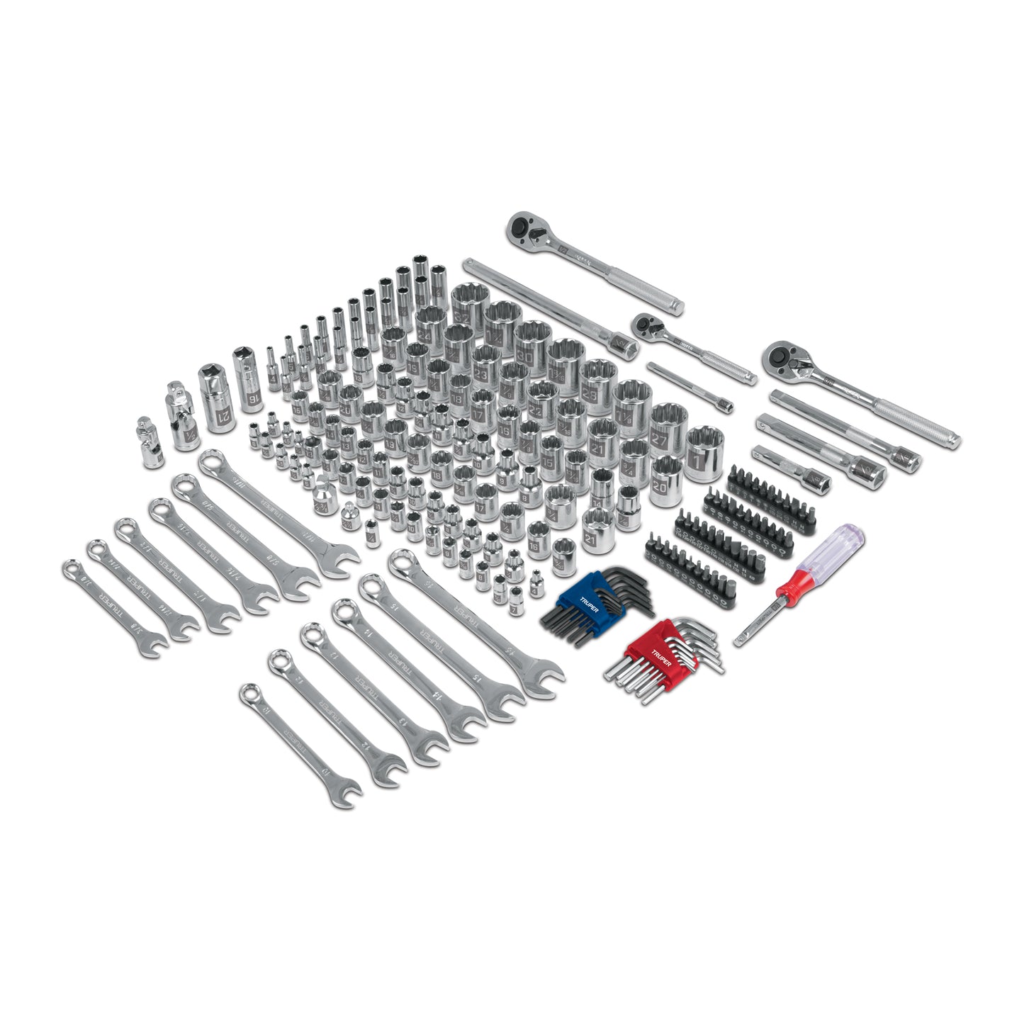 Juego 199 herramientas 1/4", 3/8" y 1/2" std y mm p/mecánico