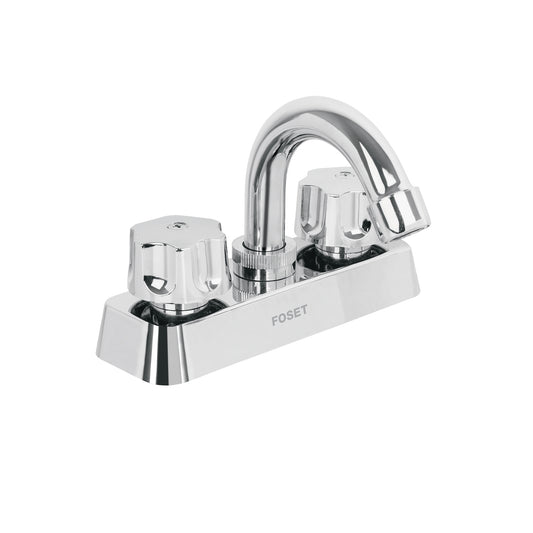 Mezcladora 4" lavabo, ABS, cuello curvo, hexagonal, BASIC